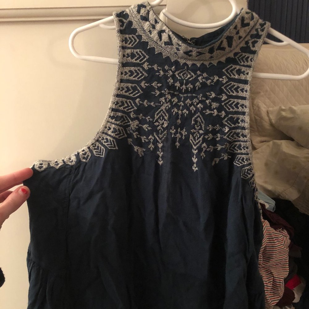 halter Green Top with white embroidery